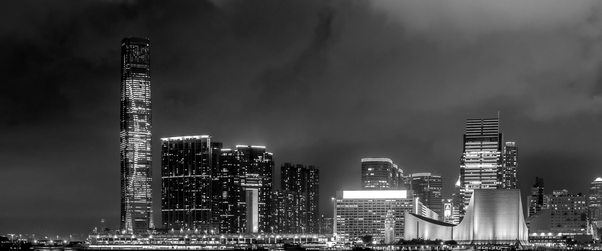 Victoria Harbour and the Hong Kong skyline at night